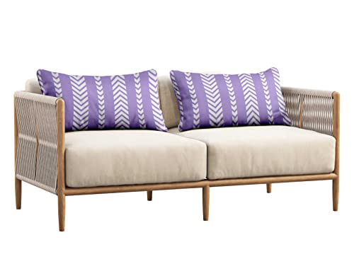 Indoor/Outdoor Polyester Fabric Lumbar Pillow Cover, All-Weather Waterproof Rectangular Cushion Case for Patio Furniture, 12 x 18 Set of 2 - Striped-35 - color: Dusty Purple, size: 18" x 12" (Pack of 2)