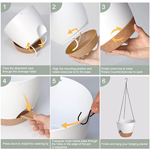 Vanslogreen Hanging Planters for Indoor Outdoor Plants, 2 Pack Self Watering Hanging Pot with Drainage Holes & Removable Tray (White, 8'') - color: White, size: 8''