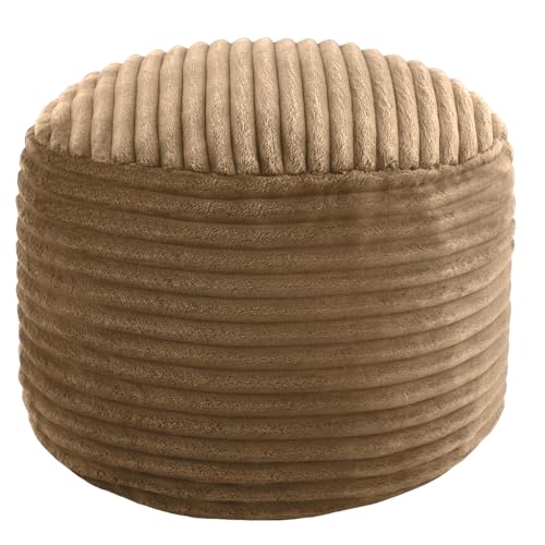 MeMoreCool Stuffed Round Pouf Ottoman Foot Rest, Soft Plush Floor Pouf Foot Stool, Corduray Footstool Footrest, Small Round Ottoman for Living Room Couch Sofa Chair, 20x15 Inch Coffee - color: Ribbed Coffee