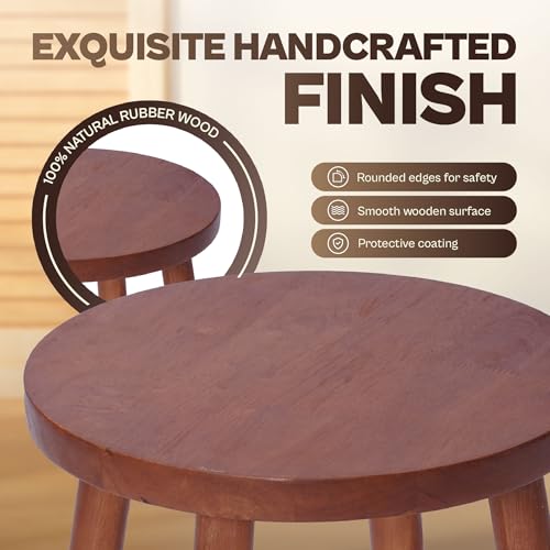 Wooden Stool Small Round, Solid Rubberwood Plant Stand Indoor, 11.8" Mini Wood Side Table for Living Room Bedroom Bathroom, Rustic Farmhouse Decorative Stool (Walnut Color) - color: Walnut