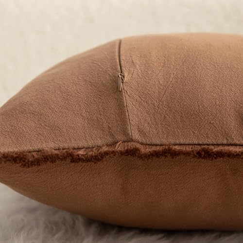 MANDIOO Set of 2 Neutral Cotton Fringe Throw Pillow Covers Decorative Boho Farmhouse Cushion Covers Cozy Tassels Pillowcase for Couch Sofa Bedroom Living Room Home Decor 18x18 Inch Brown - color: Brown, size: 18" x 18" (Pack of 2)
