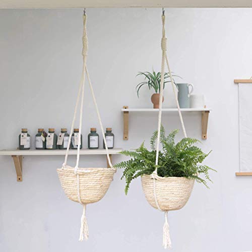 Natural Hanging Seagrass Plant Baskets, Macrame Plant Hangers, Indoor Boho Plant Hanger, for Indoor Outdoor Home Decorations Fence Planters Plant Flower Pots