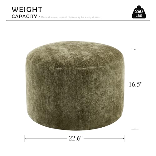 Upholstered Round Ottoman Set of 2, Green Pouf Ottoman, Modern Footstool with Soft Padded Seat & Solid Wood Frame, Multifunctional Vanity Stool Accent Seat for Living Room and Bedroom, Chenille - color: Green Chenille, size: Set of 2