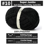 10 Pack Jumbo Chenille Yarn for Crocheting, #10 Super Bulky Baby Soft Yarn for Hand Knitting, 220 yds /70.5 oz Fluffy Chunky Knit Throw Blanket Yarn (Black) - color: Black