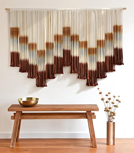 Flber Macrame Wall Hanging Tie-Dye Geometric Decor Large Scale Wall Art Statement Bohemian Yarn Tapestry Home Wall Decor 59''W*35''L - color: Multi