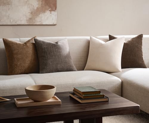 Pack of 4 Throw Pillow Covers 18x18 Inch Chenille Textured Neutral Brown Soft Pillow Covers Solid Decorative Farmhouse Cushion Covers Home Boho Western Decor for Couch Sofa Bed Living Room - color: Neutral Brown, size: 18" x 18" (Pack of 4)