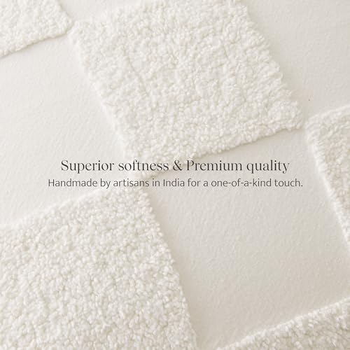 Double Stitch 100% Cotton Throw Pillow Covers - Checkered Tufted Boho Decorative Pillow Covers 18x18, Made in India, Square Cushion Case, Modern Home Decor for Couch, Sofa, Living Room, Cream - color: Cream, size: 18" x 18" (Pack of 1)