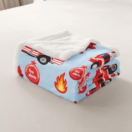 Feelyou Kids Car Sherpa Blanket Fire Engine Fleece Throw Blanket Red Fire Truck Vehicle Pattern Fuzzy Blanket for Bed Sofa Couch Bedroom Decor Plush Blanket Throw 50"x60" - color: Multi 917, size: Throw