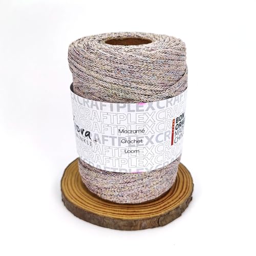 3mm Sparkle Polyester Macramé Cord - 150g/66yds Metallic Glitter Braided Cord for Crocheting Bags, Baskets, Macramé Plant Hangers & DIY Crafts, Machine Washable (4#Beige Rainbow) - color: 4#beige Rainbow