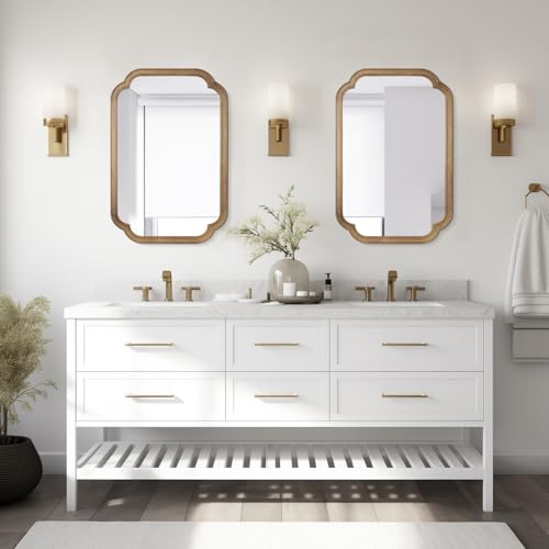 WallBeyond 20" x 30" Rounded Corner Arch Wall Mirror with Wood Frame for Entryway, Living Room or Bedroom Home Decor - Light Woodgrain, Honey-Colored - color: Honeya New, size: 30"L x 20"W