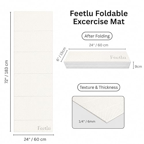 Foldable Yoga Exercise Mat, 6mm/8mm/10mm/12mm Thickness, 72 x 24 Inch - Lightweight, Anti-Slip, and Easy to Store for Yoga, Pilates, Home Workouts, and Floor Exercises - color: White, size: 24" x 72" x 1/4"