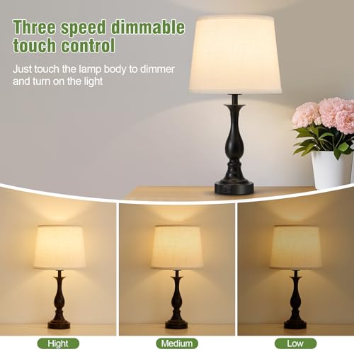 Bedside Table Lamp Touch Control Bedroom Lamps with USB A + C Charging Port 3 Way Dimmable Touch Lamps for Nightstand Living Room Bedroom Dorm Home Office Reading, Set of 2 (White Shade & Black Base) - color: White Shade & Black Base
