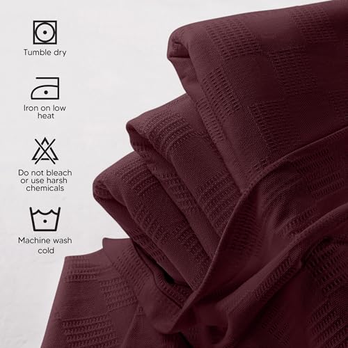 Utopia Bedding 100% Cotton Thermal Blanket Burgundy Queen Size Soft, Lightweight, Breathable, Cozy Spring and Summer Blankets for Bed, Home Room Decor Gifts for Women and Men (90x90 Inches) - color: Burgundy, size: Queen