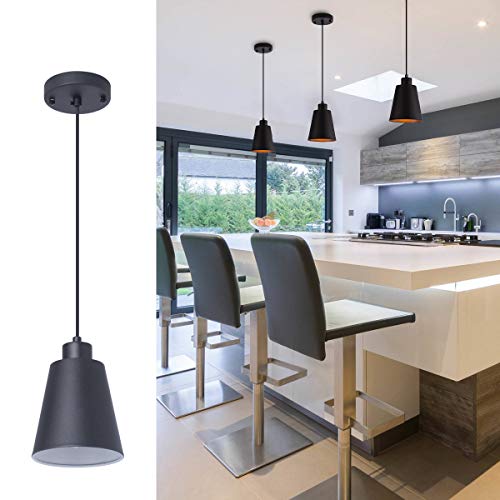 Black Pendant Light Kitchen Island Pendant Lighting with 5.94in Metal Shade Modern Hanging Light for Kitchen Small Pendant Light Fixture for Christmas Gift,Dining Room,Bar, Adjustable Cord - color: Mini Black 1 PACK