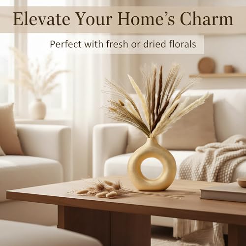 Modern Donut-Shaped Decorative Vases, Handmade Minimalist Boho ins Style, Modern Vase for Home Decor for Wedding Dinner Table Party Living Room Office Bedroom (Gold, Small) - color: Gold, size: Small