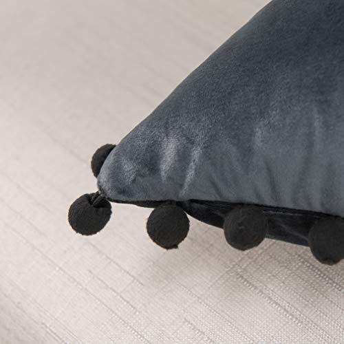 Elegant Comfort POM-POMS Fringe Velvet Cushion Covers Set of 2, Velvet Soft Solid Decorative Square Throw Pillow Covers Set Cushion Case for Couch Bed, Livingroom 18 x 18 Inch (45 x 45 cm), Gray - color: Gray, size: 18" x 18" (Pack of 2)