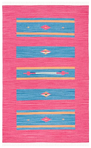 SAFAVIEH Montauk Collection Accent Rug - 4' x 6', Red & Blue, Handmade Boho Cotton, Ideal for High Traffic Areas in Entryway, Living Room, Bedroom (MTK551Q) - size: 4' x 6' (Rectangular)