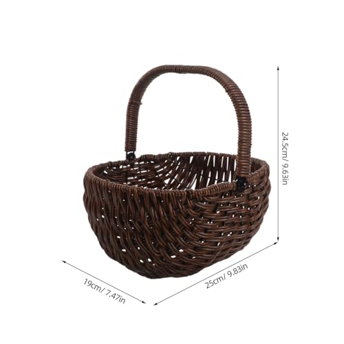 Healifty Rattan Flower Basket with Handle 9.84X9.64X7.48In Vintage Handwoven Small Wicker Basket for Picnic Hamper Fruit Storage Kitchen Organizer and Wall Hanging Decor