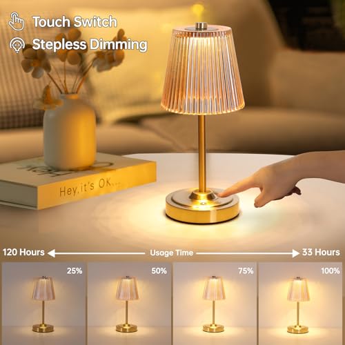 Shenmoyl Cordless Touch Table Lamp with 5200mAh Battery - 3 Adjustable Color Temperatures & Dimmable, Rechargeable Desk Lamp for Bedroom, Living Room, Office, Entryway, Bookshelves (Amber Stripe) - color: Amber Stripe