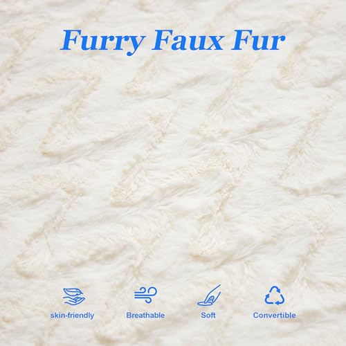 Hobestluk 3 in 1 Bean Bag Chair Giant Bean Bag Chairs for Adults with Chevron Plush Fur Cover Convertible Bean Bag Floor Cushion with Machine Washable Cover for Living Room (Chevron Plush White) - color: Snow White