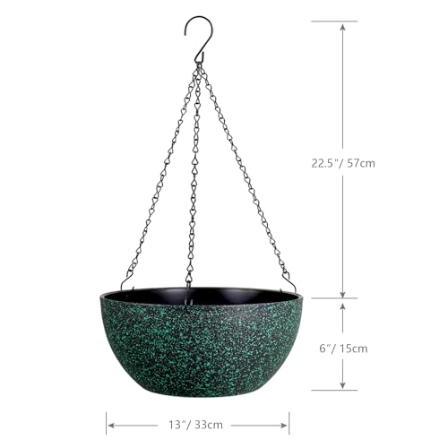 WSMKSZ 13inch Large Hanging Planters Pots for Outdoor Indoor Plants with Drainage Holes and Chain, 2pack Round Hanging Flower Pots for Garden Home Porch Decor, Black with Green Speckles - color: Black With Green Speckles, size: 13inch 2pcs