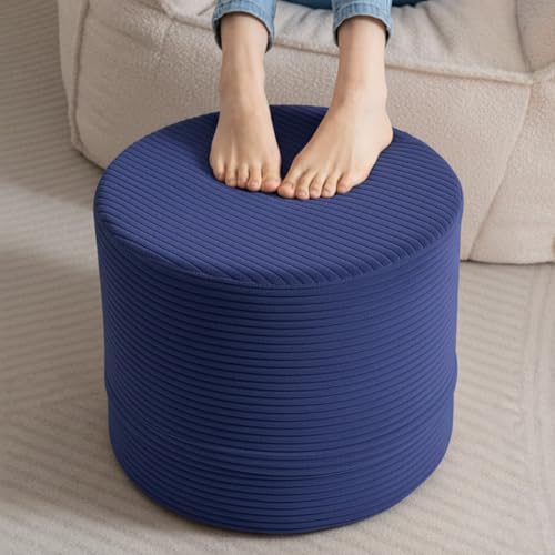 LITA Round Stuffed Pouf Ottoman, Corduroy Poufs with High-Density Foam Filling and Washable Cover, Furry and Fluffy Bean Bag Foot Stools Ottoman for Living Room, Bedroom, Office, Navy Blue - color: Velvet Navy Blue
