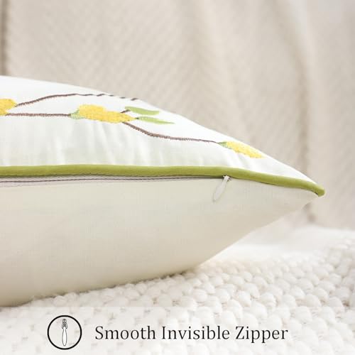 LUOYEHK Embroidered Throw Pillow Covers 18x18 Inch Set of 2 Yellow Retro Flowers Decorative Pillow Covers Spring Summer Flora Pillowcase Cushion Cover for Couch Sofa Bed Home Decor - color: Yellow Flowers
