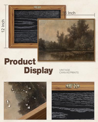 Vintage Landscape Art Prints Forest Lake Scenery Wall Art Moody Swamp Pictures Wall Decor Nature Wilderness Illustrations Fine Art Decor Framed for Living Room Bedroom Farmhouse Office - 12x16 Inch - color: Forest Lakes, size: 16"L x 12"W