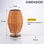 Boho Style Rattan Table Lamp,Dimmable Bamboo Desk Lamp,Timer Build in,Oven Brown Rattan - color: Timer