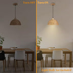 12" Boho Rattan Pendant Lights 1-Light Hand Woven Pendant Light Wicker Light Fixtures Ceiling Hanging for Kitchen Island Bedroom, Living Dining Room,Foyer