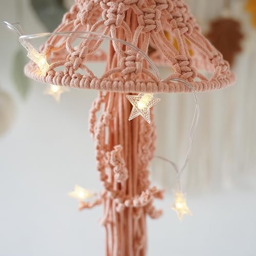 Macrame Wall Hanging,Jellyfish Dream Catcher with Star Lights,Bohemian Woven Wall Art Decor Beautiful Apartment Dorm Room Door Decoration (Pink) - color: Pink