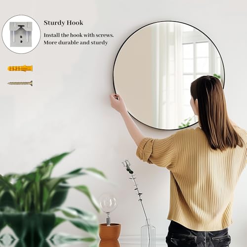 Sunniry Black Circle Mirror, Round Bathroom Mirror 20 inch, Round Wall Mirror Matte Metal Frame, Circle Mirrors for Bathroom, Vanity, Bedroom, Hallway. - color: Black, size: 20"L x 20"W