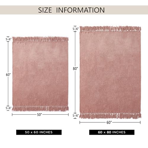 Chenille Throw Blanket for Couch 60"X 80" Twin, Soft Cozy Throws with Fringe Tassel for Bed Sofa Chair Cover, Lightweight Knitted Decorative Boho Blankets for Living Room, Dusty Pink - color: Dusty Pink, size: 60x80 inch