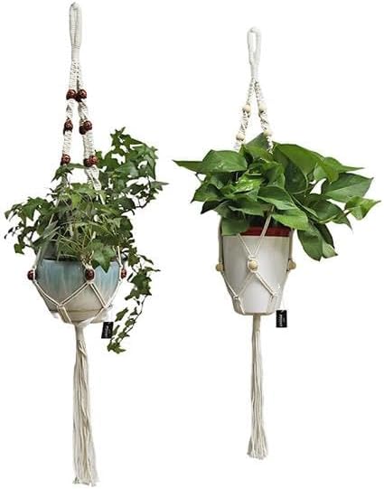 Macrame Plant Hangers Set of 2 – Handmade 39-Inch Indoor/Outdoor Hanging Planters with Wooden Beads, Boho Home Decor for Pots up to 9 Inches (Pots Not Included)