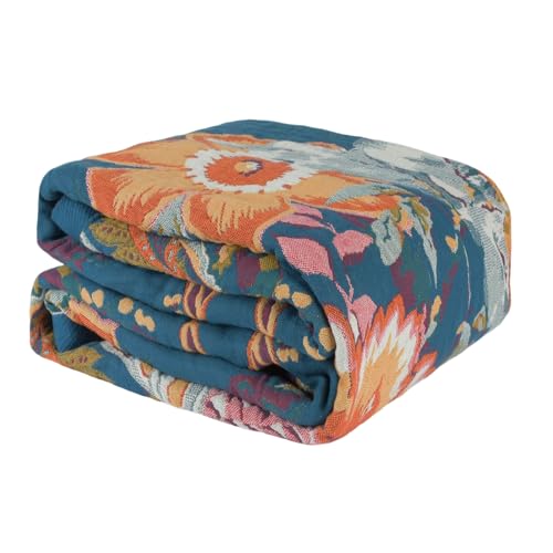Boho Throw Blanket for Couch Bed, 100% Cotton Soft Rustic Quilt 80''x 90'', Super Soft Bohemian Decor Reversible Sofa Bed Chair Blanket Cover for All Seasons(Floral) - color: Floral 6, size: 80*90 inch