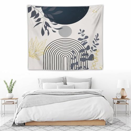 Navy Blue Boho Mid Century Leaf Tapestry,Arch Sun Abstract Leaves Tropical Palm Modern Minimalist Geometric Wall Hanging Neutral Home Decor Art for Living Room Bedroom Dorm 40"x30" - color: Boho Leaf-3, size: W40xL30in