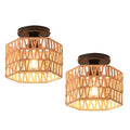 Hand-Woven Rattan Flush Mount Ceiling Light,Farmhouse Light Fixtures Ceiling Mount Boho for Hallway Bedroom Kitchen Entryway Living Room - color: Hexagon 2 Pack