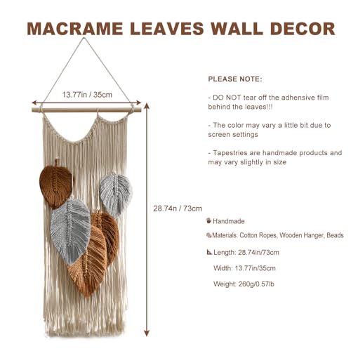 Macrame Leaves Tapestry Wall Decor- Bohemian Woven Tapestries Fall Leaves Wall Art, Large Boho Tassels Hanging Ornament Western Room Decor for Bedroom Living Room Dorm - color: Brown