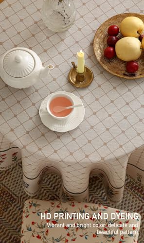 ISAENNE Designer Vintage Linen Floral Small Round Tablecloth,Fall Colorful Modern Table Cloth,Anti-Wrinkle Decor Tablecloths for Dining Thanksgiving Kitchen Christmas,Diameter 55"-Bertina E - color: Bertina E, size: 55" (Round)