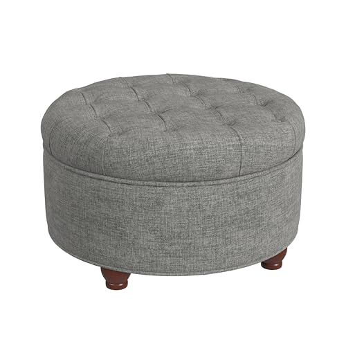 HomePop 25" Button Tufted Round Storage Ottoman - Gray Woven - color: Gray Woven