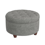 HomePop 25" Button Tufted Round Storage Ottoman - Gray Woven - color: Gray Woven
