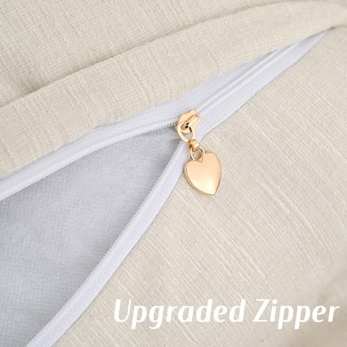 FUTEI Pack of 2 Solid Scalloped Bordered Throw Pillow Covers 18x18 Inch Soft Chenille Decorative Cushion Cases Farmhouse Accent for Couch Bed Living Room, Beige - color: Beige, size: 18" x 18" (Pack of 2)