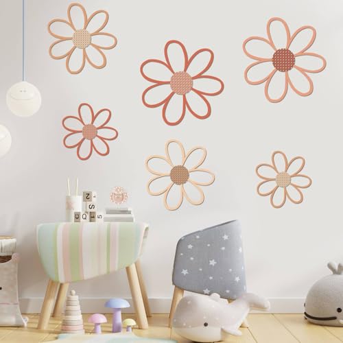 Thyle 6 Pcs Daisy Wall Decor Wooden Daisy Wall Sculptures Art Flowers Signs Hanging Plaque for Home Nursery Bedroom Farmhouse Bathroom Decorations Housewarming Gifts (Vivid Style) - color: Vivid Style