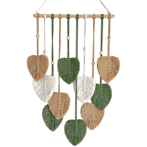TUDRUKU Macrame Wall Hanging, Green Leaf Boho Wall Decor, 15.7 x 36 in - color: Green