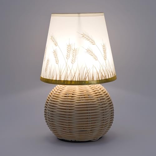Vintage Small Wicker Lamp, Rattan Body Fabric Lampshade, Adjustable Light Color and Brightness, Power-Off Memory, Safe USB Powered, Boho Style Night Light for Bedroom Living Room (Sphere-Wheat) - color: Sphere-Wheat
