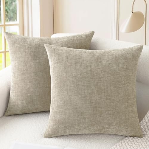 CaliTime Throw Pillow Covers Decorative 16 X 16 Inches Pack of 2 Cozy Polyester Chenille Cushion Cases for Couch Sofa Bed Living Room Home Light Taupe - color: Light Taupe, size: 16" x 16" (Pack of 2)