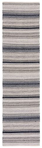 SAFAVIEH Montauk Collection Runner Rug - 2'3" x 9', Grey & Black, Handmade Flat Weave Boho Stripe Cotton, Ideal for High Traffic Areas in Living Room, Bedroom (MTK851H) - color: Grey/Black, size: 2'3" x 9' (Runner)