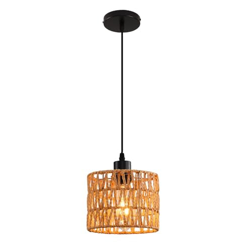 Woven Pendant Light Boho Chandelier, Rattan Pendant Lights Kitchen Island, Farmhouse Pendant Lighting with Hand Woven Wicker Shade, Boho Chandelier Light Fixtures Ceiling Hanging Light - color: 1 Pack Brown