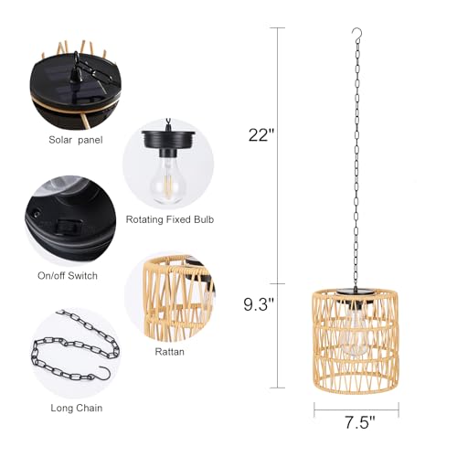 Livinlarge Solar Chandelier Lantern,Outdoor Rattan Pendant Lights,Waterproof Boho Hanging Lamps with Edison Bulb for Gazebo Tree Porch Yard Porch Patio Garden Backyard Decor - style: Solar Chandelier Lantern