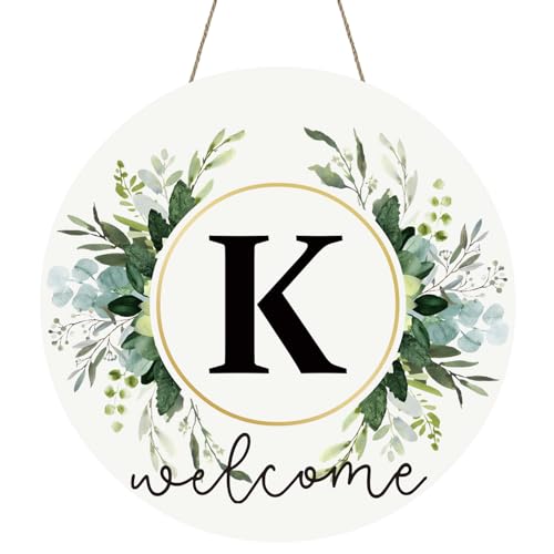 Monogram Letter K Wreaths for Front Door Wreath Wooden Welcome Sign for Front Door Decor Floral Family Last Name Initial House Warming Spring Summer Porch Rustic Wall Home Kitchen Boho Decorations - color: Letter K